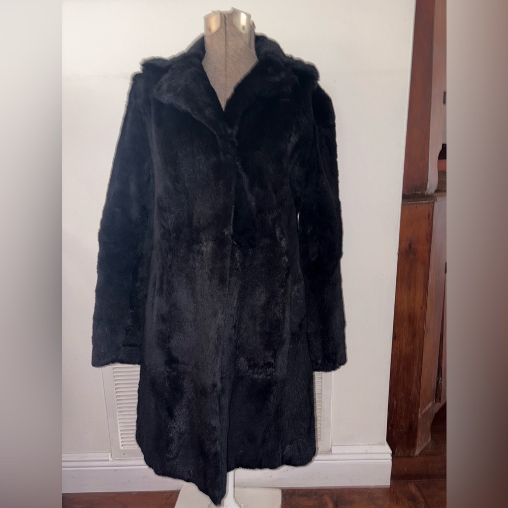 J. Percy for Marvin Richards Vintage Faux Fur Black Suede Long Coat Women Small